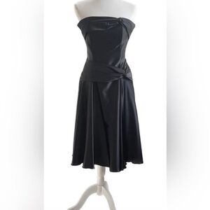 Jessica McClintock size 6 tea length satin strapless LBD Little Black Dr…